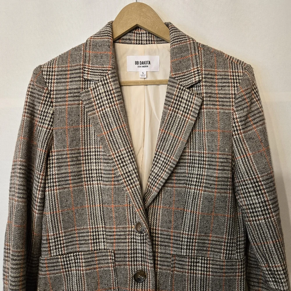 BB Dakota Women's Size S Brown tweed look button front Men's look blazer - Picture 4 of 10